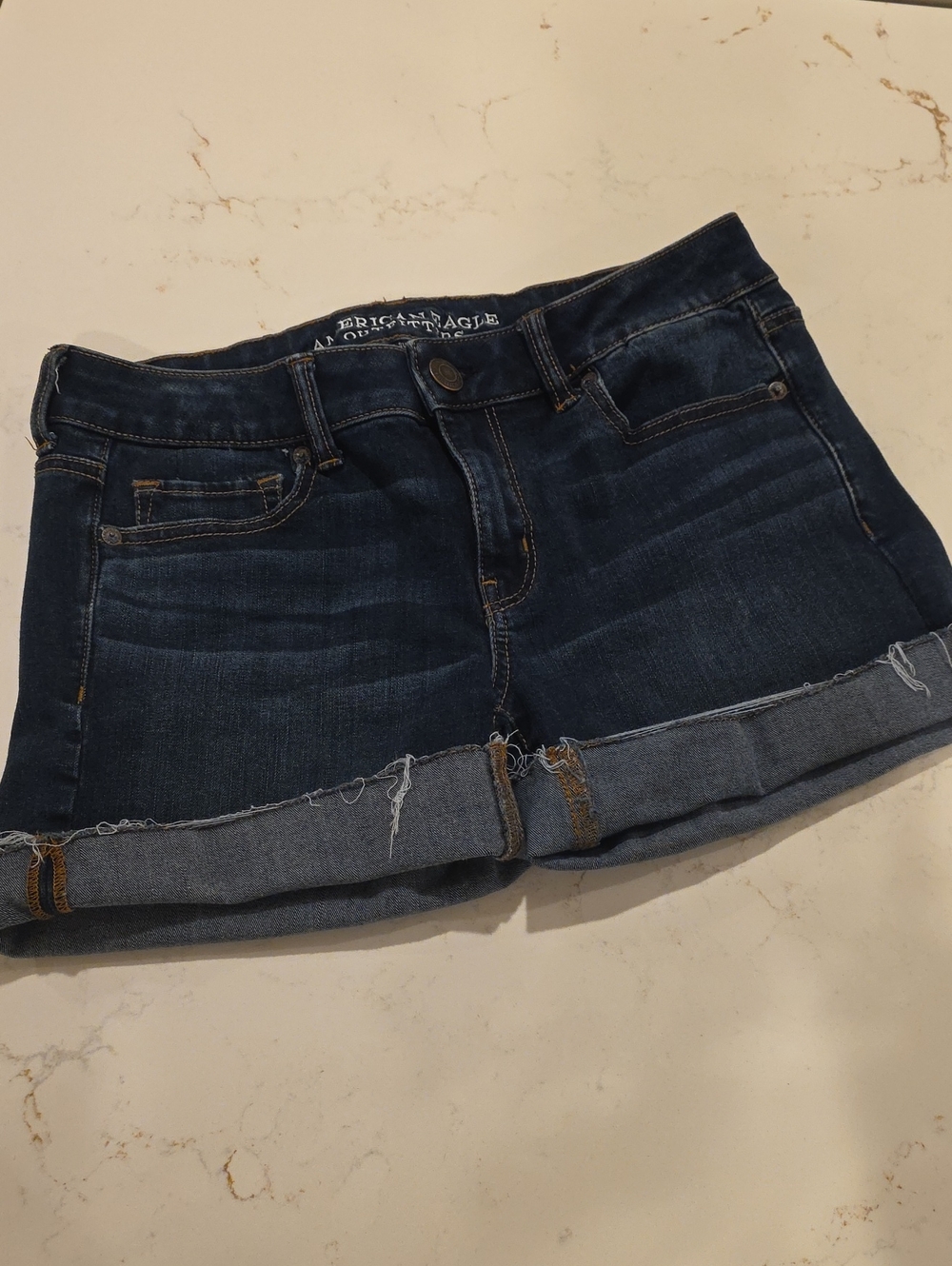 American Eagle Outfitters Dark Blue Rolled Hem Denim Shorts
